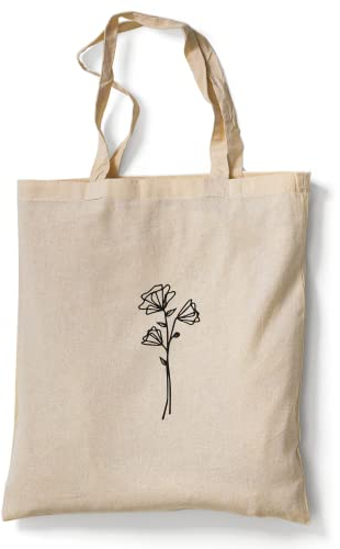 tradercat Jutebeutel bedruckt vintage 100% Baumwolle, Stoffbeutel bedruckt, Flowers One Line Art, jutebeutel aesthetic als modisches Accessoire mit Spruch (Flower Art)