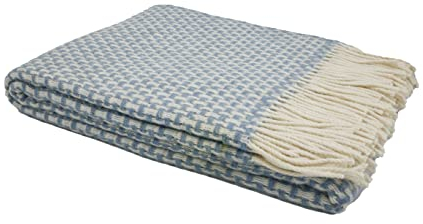 GLAESER Wohndecke Fair Deluxe Wolle pur | Wolldecke aus 80% Merino Wolle & 20% Nylon | Couchdecke/Sofadecke/Kuscheldecke | (Hellblau/Weiß)