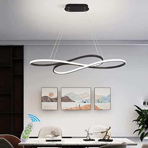 Lanekd Hängeleuchte/Pendelleuchte Schwarz Esstischlampe Esszimmer Hängelampe LED Dimmbar Mit Fernbedienung 46W Wohnzimmerlampe Moderne Höhenverstellbar Büro Küchen Arbeitszimmer Kronleuchter 100CM