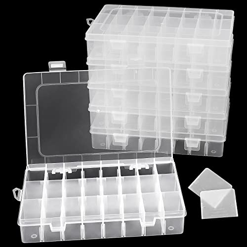 ZEONHEI 6 Stück 24 Fächer Aufbewahrungsbox, Klar Klein Kunststoff Verstellbare Sortierboxen mit Abnehmbaren Trennwänden, Kleinteilebox Sortierbox für Kleinteile, Schmuck, Perlen, Ohrring