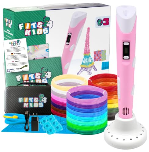 Fits4Kids 3D Drucker Stift Starterset Geschenke Für Kinder XXL, Mit 140m PLA Filament 1,75 mm Und Zubehör (Rosa)