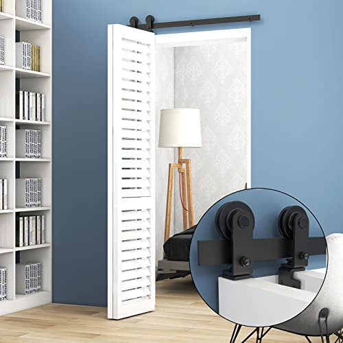 TSMST 100cm/3.3ft Bi-Falte Schiebetürsystem Komplett-Set, Platzsparende Scheunentür Spur Set für 2 Türen, Glatt und Ruhig,T-Form(keine Tür)