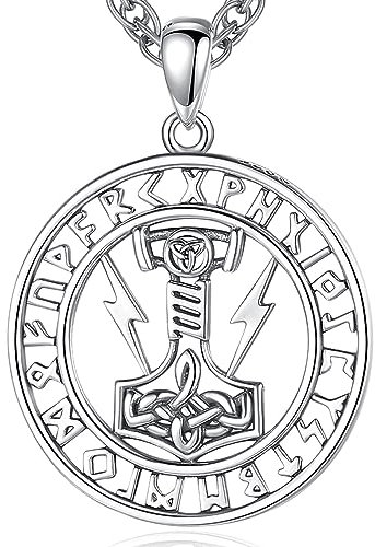 AEONSLOVE Collar Mjolnir Vikingo Plata de Ley 925 para Hombre Mujer Colgante Martillo de Thor Collar Runas Vikingas Joyas Amuleto Nórdico
