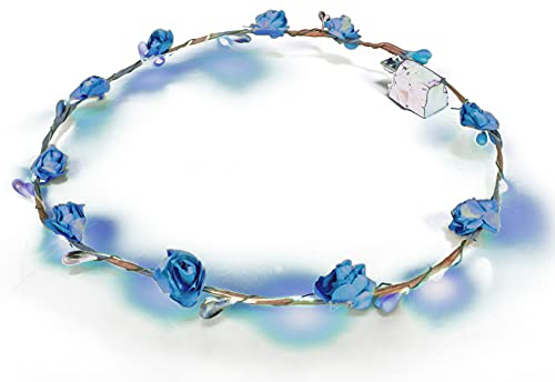 LED Blumenkranz Haarschmuck Blumen Stirnband Kopfschmuck Party Hochzeit JGA Karneval (Blau)