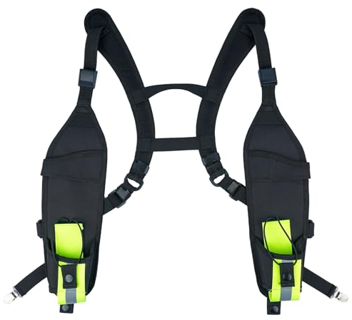 KUNN Universal Double Radio Shoulder Harness Holster with Reflective Pocket,Two Way Radio Holder for Motorola,Baofeng, no Chest Strap Walkie Talkie Holder for SAR,Police