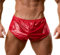Hombres Extremo PU Pantalones Cortos con Grande División Lados Ropa Interior Bóxers Bragas Slips Rojo M