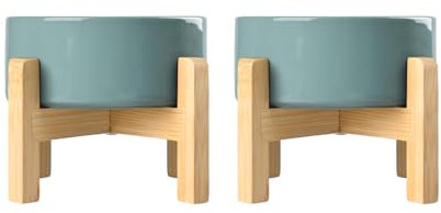 SPUNKYJUNKY Hundenapf Keramik Erhöhter Futternapf Set mit Bambus Ständer für Katzen und Hunde (850ml, Dunkelgrün)