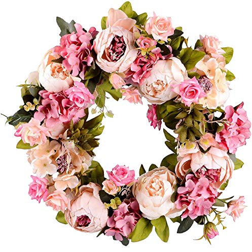 Pfingstrose Spring Home Kranz Dekoration Kranz Kranz Kranz Runde Künstliche Tür Home Decor Party Klopfer Plastik (Multicolor, One Size)
