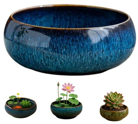 Maceta en forma de loto, cuenco de cerámica para flores de loto, cuencos retro para plantar en agua en interiores, macetas de loto para plantas acuáticas, aplicable a plantas suculentas hidropónicas