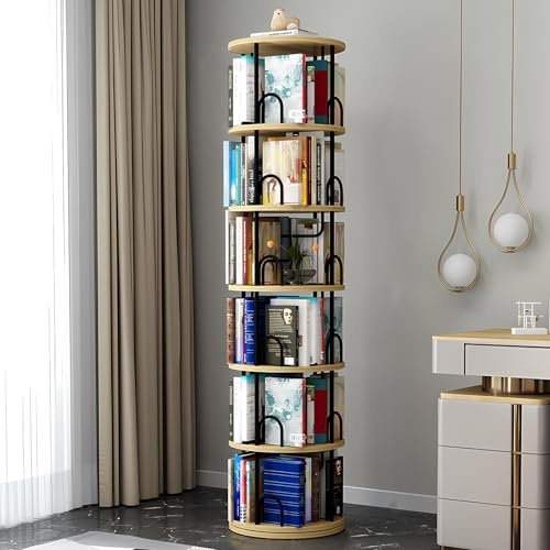 Drehbares Bücherregal 360 Grad, bücherregale Holz, Bodenstehendes ständer Bücherschrank, Aufbewahrungsregal Organisator, buchregal Präsentations für Schlafzimmer Kinderzimmer Wohnzimmer (C, 6 Ebenen)