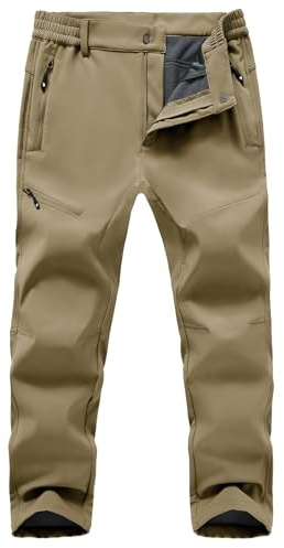 TBMPOY Men's Snow Ski Hiking Pants Fleece Lined Waterproof Winter Pant Softshell Camping Travel Ice Fishing Hunting Pant Khaki 34