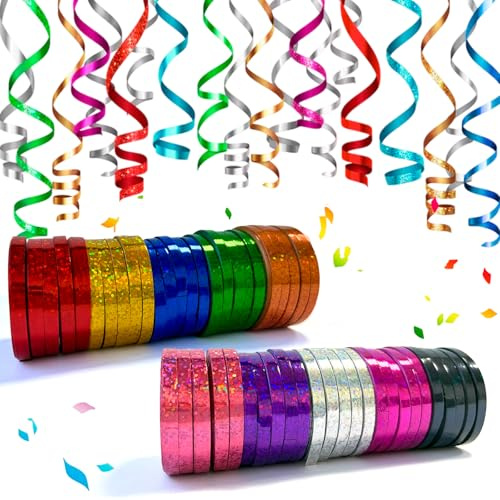 50 Stück Luftschlangen Bunt – Karneval Deko & Fasching Deko für Party, Geburtstag & Hochzeit | Bunte Luftschlangen Fasching & Deko Karneval – Glänzend, Farbintensiv, 10 Farben