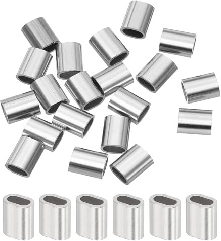QUARKZMAN 20 Stück 7mm Lange Seilklemmen 2,4mm Innenbreite, Oval Crimphülsen Edelstahl Hülsen 4,8mm Innenlänge für 2mm Durchmesser Drahtseil Kabel Expanderseil Planenseil Gummiseil, Silber