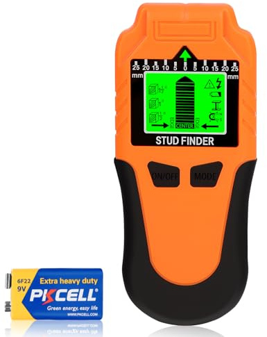 Leitungssuchgerät Wandscanner 6 in 1 - Verbesserter Bolzendetektor mit LCD-Display & Audio-Alarm, genauer Wandsensor für Holz, Metall, AC Live Draht, Balken, Rohr & Kabelerkennung