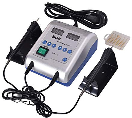 Adegbojo Tallador eléctrico de cera con bolígrafos dobles y 6 puntas de cera, lápices de tallar, instrumento de mano para equipos de laboratorio de encerado, trabajo de cera de joyería
