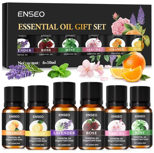 Ätherische Öle Set für Diffuser 6 x 10ML,Rein Naturrein Essential Oil Aroma Diffuser Öl für Aromatherapie, Entspannung & Schlaf,Duftkerzen-Lavendel, Minze,Orangen, Pfirsichblüten,Zitronen ﻿