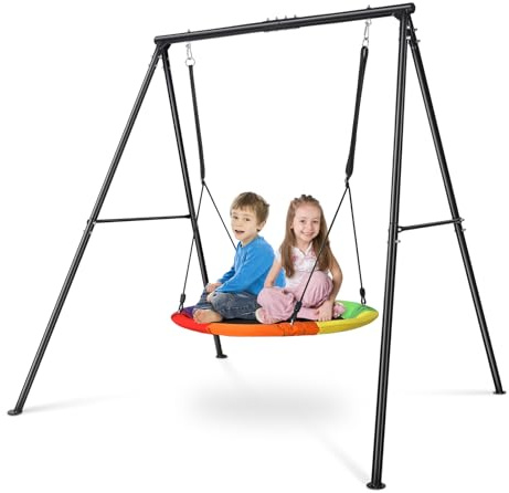 Schaukelgestell Outdoor 200kg Multifunktionales Schaukelgestell Metall Kinderschaukel Nestschaukel mit Gestell Schaukel für Indoor & Outdoor, Bunt