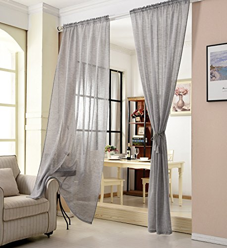 WOLTU Gardinen, Leinenvorhang für Wohnzimmer Kinderzimmer Schlafzimmer, mit Kräuselband, transparent, 140 x 225 cm, Dunkelgrau