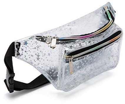 Holografische 80er 90er Jahre Rave Stars Neon Transparent Kies Bauchtasche für Frauen – Tolle Hüfttasche für Spiele, Konzerte, Rave, Festival, Reisen, Transparente Sterne, One_Size