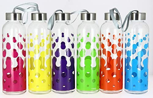 CRISTALICA Wasserflasche Trinkflasche to Go Glas 500 ml, lila