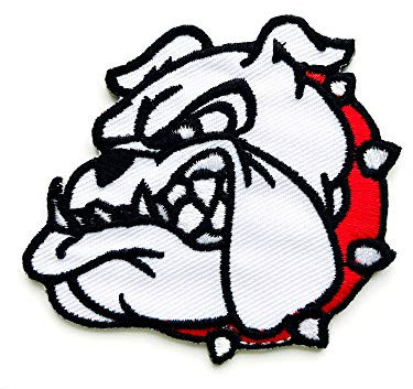 TH Head Bulldog Pitbull White Face Cute Cartoon Biker Motorcycle Logo Applique Embroidered Sew on Patch for Backpacks Jeans Jacken Kleidung etc.