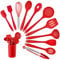 Kitchen Utensil Set, Homikit 12 Piece Cooking Utensils, Silicone Kitchen Utensils Set with Holder, Heat Resistant Kitchen Tools Include Spoons Turner Spatula Ladle Tong for Non-Stick Cookware, Red