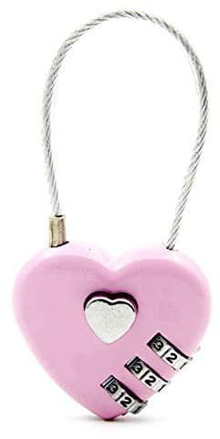 NUJUN Petit Cadenas en Forme de Coeur en métal Cadenas à Combinaison réinitialisable à 3 Chiffres Mini Serrure pour Sacs de Voyage Valise Casiers Sacs à Dos Boîtes à Bijoux,Rose 1