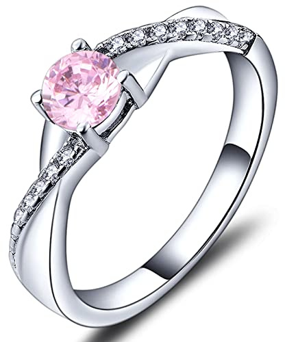 YL Anello di fidanzamento Argento 925 con Ottobre Pietra Portafortuna Zirconia Cubica Rosa Anello solitario Criss Attraverso Infinito anello Nuziale per Donna Sposa(Taglia 10)