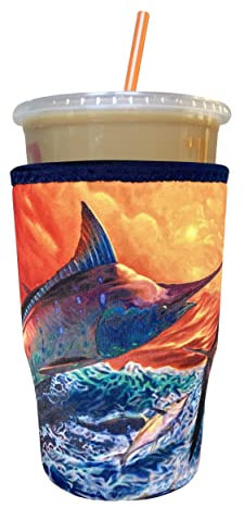 Koverz Jason Mathias Neopren-Schutzhülle für Eiskaffee, Isolierhülle für kalte Getränke, kompatibel mit Starbucks & McDonald's Coffee, große reflektierende Chaos