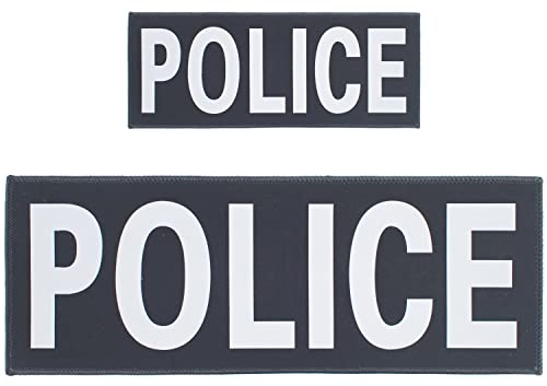Polizei PVC Patch Police Klett-Aufnäher-Set, Reflektorband Klettsticker Security Vest Tactical Embroidered Nylon Hook-and-Loop Patch, 2 Patches (eine große eine kleine Größe)