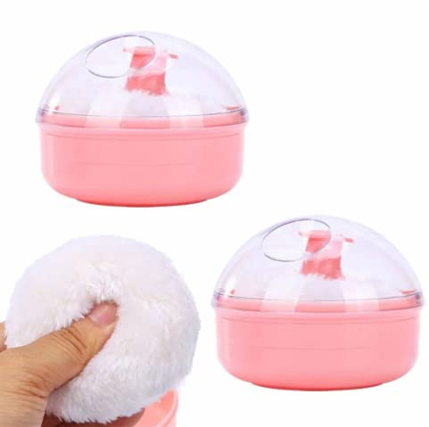 Puderquaste mit Box, 2 Stück, großer Körperpuderquaste und Behälter, Kosmetik-Körperpuderquaste mit Griff und Schwammetui für Babys, Frauen, Mädchen