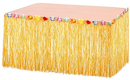 SVUPUE Jupes de Table Hawaii, Décoration de Fête Hawaii avec des Fleurs Multicolores, 275 x 60cm, Or