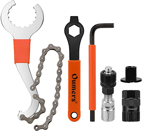 Oumers 6 Pcs Bicycle Repair Tool Set,3-in-1 Multitool Bike Cassette Removal Tool with Chain Whip Allen Wrench Includes Lock-Ring Remover,Crank Puller Bicycle Crank Tool