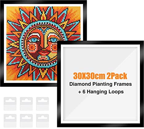GHHKUD Diamant Painting Bilderrahmen, 2er Set Diamond Painting Rahmen, Magnetischer Rahmen für Diamant Painting Bilder 30x30cm Leinwand Diamant Malerei Rahmen - Schwarz (Innenmaß: 24,6x24,6cm)