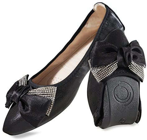 MACHSWON Womens Ballet Flats Sparkly Comfortable Casual Pointed Toe Bow-Knot Slip on Wedding Ballerina Dressy Flats Shoes Women(Black01, Size 9)
