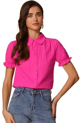 Allegra K Sheer Top for Women, Square Neck Slim Fit Pull Over Elastic, 3/4 Sleeve Blouse Hot Pink 8