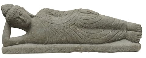 STONE art & more XXL Buddha Figur liegend 150cm Steinfigur Steinmetzarbeit aus Lavastein Garten Deko Unikat frostfest