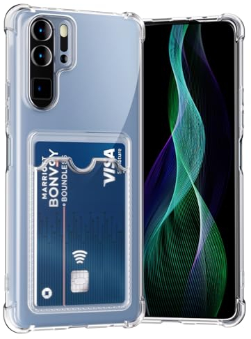 AKABEILA Hülle für Huawei P30 Pro 2020 2019 Schutzhülle mit Kartenfach Transparent Silikon TPU Handyhülle Dünn Weiche Stoßfest Bumper Brieftasche Case Cover 6.47 Zoll