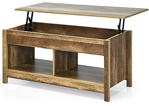 GOPLUS höhenverstellbarer Couchtisch, Sofatisch mit verstecktem Straum & 2 Etagen, Kaffeetisch Wohnzimmertisch Holz für Wohnzimmer & Büro (Braun)