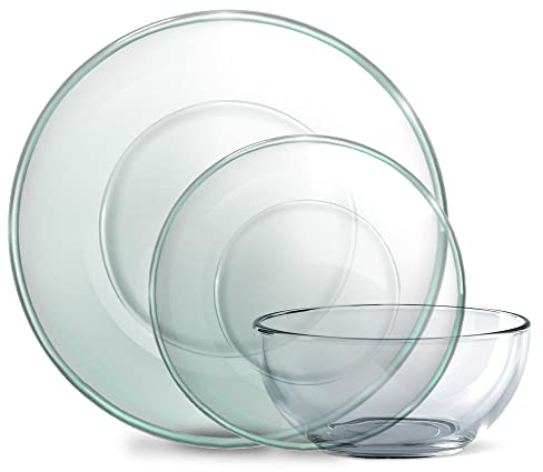 SEDLAV Service de table rond en verre transparent (12 pièces)