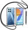Funda con Cuerda para Honor X8 5G/Honor X6 4G/Honor 70 Lite 5G Cristal Templado Protector de Pantalla,Transparente Suave Silicona Carcasa, Ajustable Cordon Collar Colgante Antigolpes Case , Negra