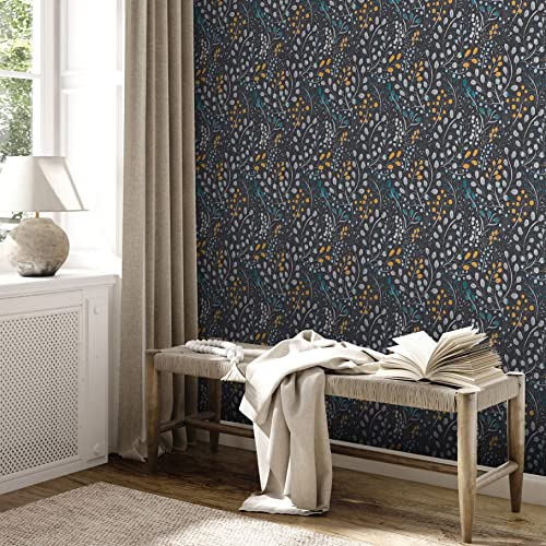 A.S. Création Tapete Floral Schwarz Gelb Blau Attractive 2 388474 - Blümchen Vliestapete - 10,05 m x 0,53 m Made in Germany