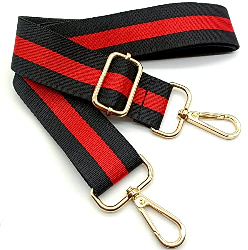 Verstellbarer Schultergurt Tasche Rot und Schwarz, Taschengurte zum Wechseln, Taschengurt Breit mit Karabiner Gold, 80-130 cm Tragegurt Tasche für Damen Umhängegurte, Moderne Handtasche, 3.8cm, 22