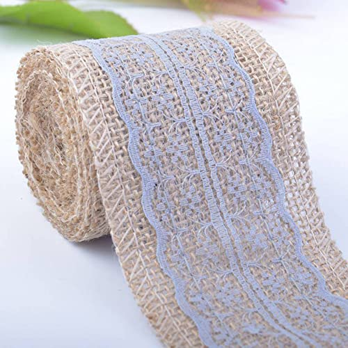 6m Juteband mit Spitze, Breite 6cm Vintage Spitze Juteband Jutebänder, Natürliche Jute Bänder und Spitze Dekoband für DIY Basteln Hochzeit Geschenkverpackung Weihnachten Deko Hausdeko, Grau