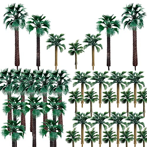 Woohome 30 Stück Palm Baum Modell Modellbau Bäume Miniatur Palme Kunststoff, Mini Palme Kokosnuss Kunststoff für DIY Landschaft Gartendeko, Modelllandschaft
