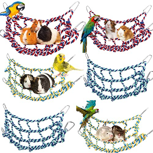 Berlune 6 Pcs Rat Ropes for Cage Rat Cage Accessories Climbing 12.6 x 9.84 Inch Bird Rope Toys for Pet Hammock Hamster Cotton Bridge Bird Ladder for Small Animal Habitat Play