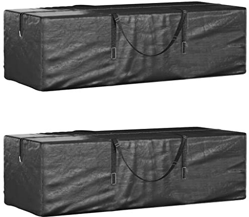 vidaXL Aufbewahrungstasche für Gartenkissen 2 STK., Schutzhülle mit Griffe Reißverschluss, Wasserfest UV-beständig Tasche, Auflagentasche Aufbewahrung, Schwarz