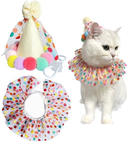 Katzen- und Hunde-Prinzessin-Kostüme, für Welpen, Katzen, Geburtstagstuch, Schal und Partyhut, niedliches Spitzen-Hunde-Lätzchen, Schal und Weihnachtsmütze, Geburtstagsparty-Dekorationsset