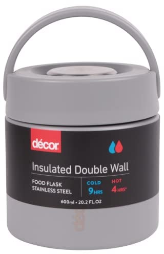 Décor Vacuum Insulated Food Flask | 2-in-1 Hot and Cold Stainless Steel Food Container | 600ml - Grey