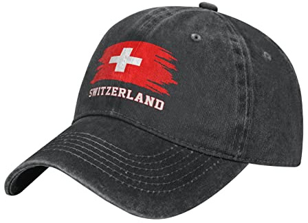 BAAROO Gewaschener Denim Schweiz Flagge Baseball Cap Schweiz Männer Schwarz Vintage Baumwolle Hut Unisex Papa Trucker Hüte Frauen, #26, M, #26, Tag unica-M, #26, Taille unique-M